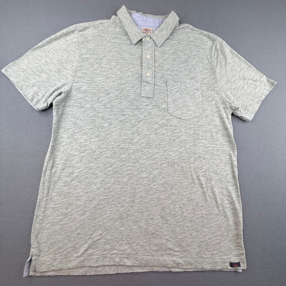 Faherty Polo Shirt Mens Large Gray Heathered Slub Knit Pocket Short Sleeve